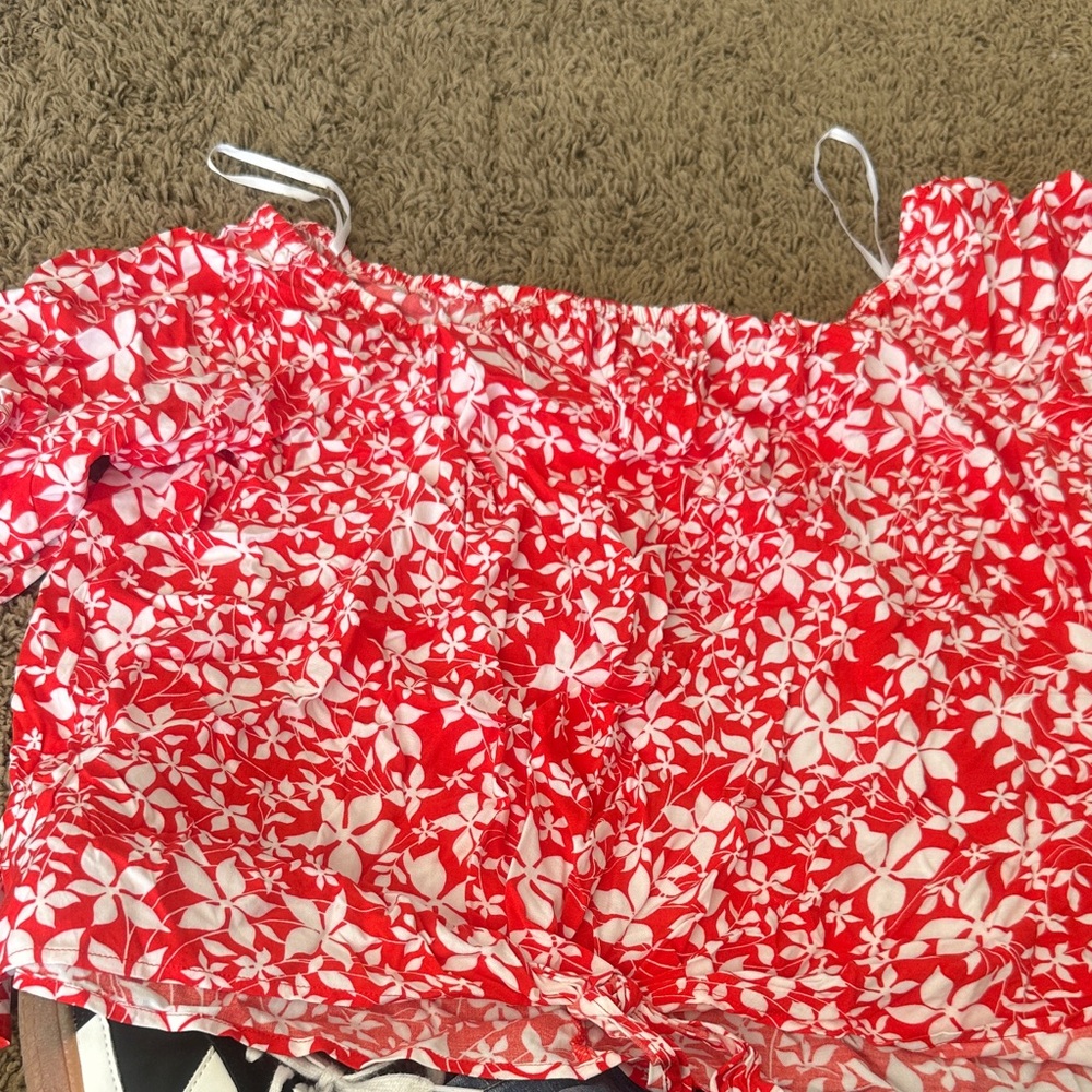 Lane Bryant Red and White Floral Top